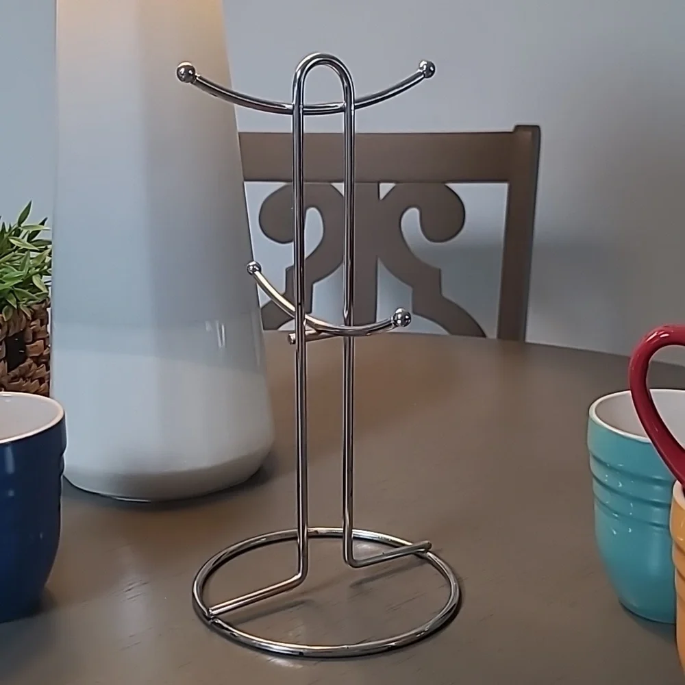 Philippe Richard Hand Painted Colorful Ceramic Mug Set with Chrome Stand